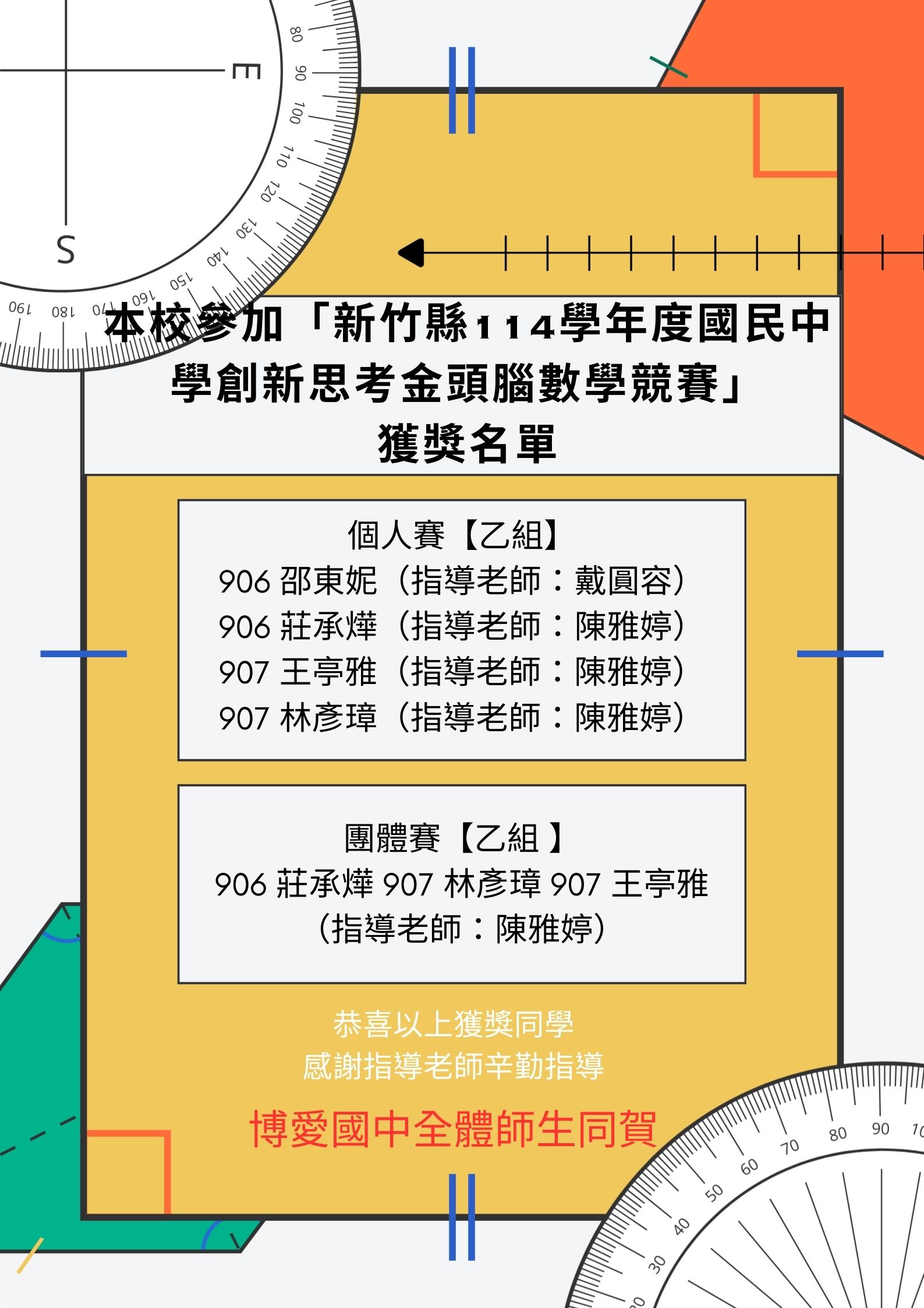 新竹縣114年數學金頭腦得獎名單